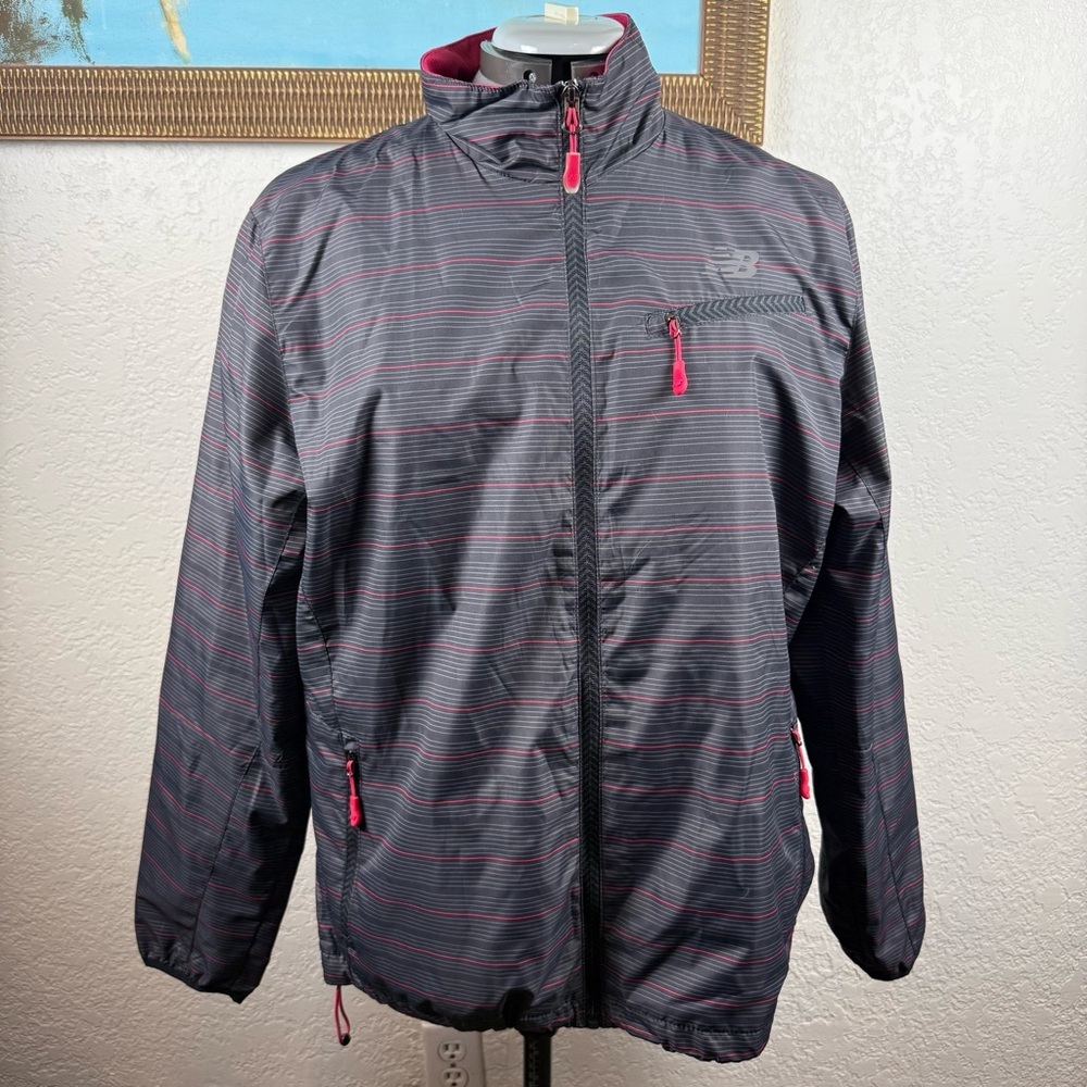 New Balance Full-Zip Striped Windbreaker | Lightweight Running Jacket W Size XL